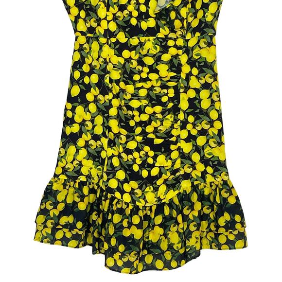 Parker Lemon Print Ruched Mini Dress Size 2 Yellow Summer Bright Preppy - Picture 5 of 9